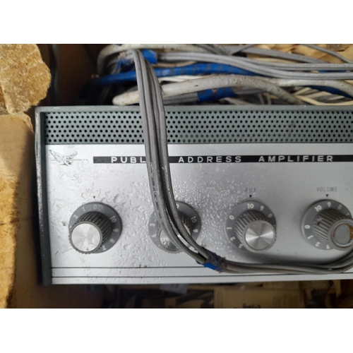 163 - Public Address system PA 539, Leak Stereo 30, box of electrical components & glass dish