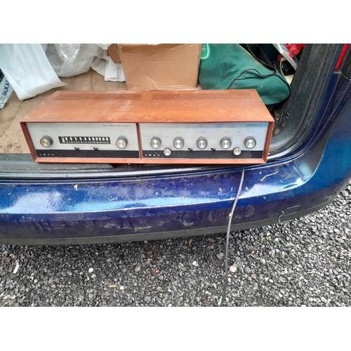 163 - Public Address system PA 539, Leak Stereo 30, box of electrical components & glass dish