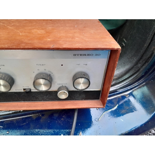 163 - Public Address system PA 539, Leak Stereo 30, box of electrical components & glass dish