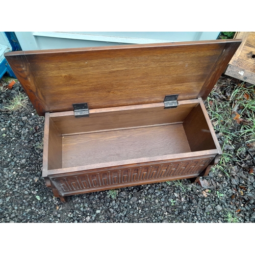 170 - Vintage oak small proportion blanket box with carved decoration