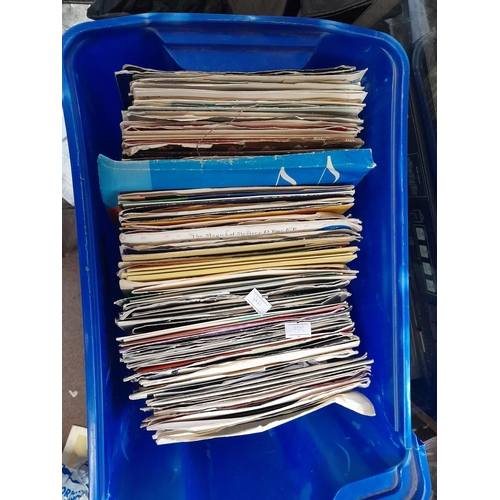 256 - Box of assorted vinyl record singles : commercial pop from 1960s onwards and other themes