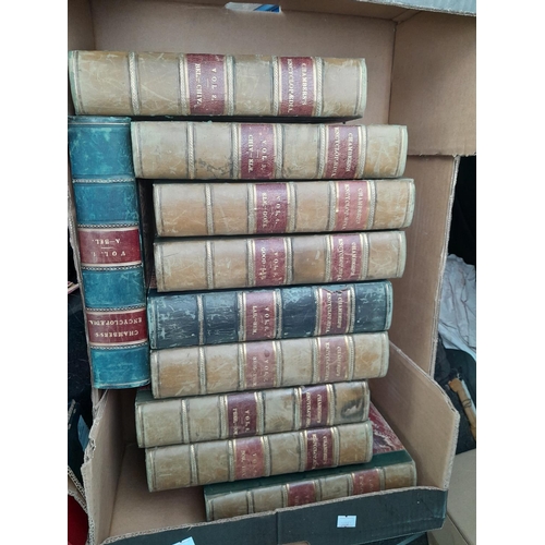 335 - Complete set of ten volumes of Chambers Encyclopaedia , 1860 edition bound in 1/4 calf, some foxing ... 