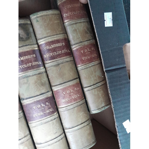 335 - Complete set of ten volumes of Chambers Encyclopaedia , 1860 edition bound in 1/4 calf, some foxing ... 