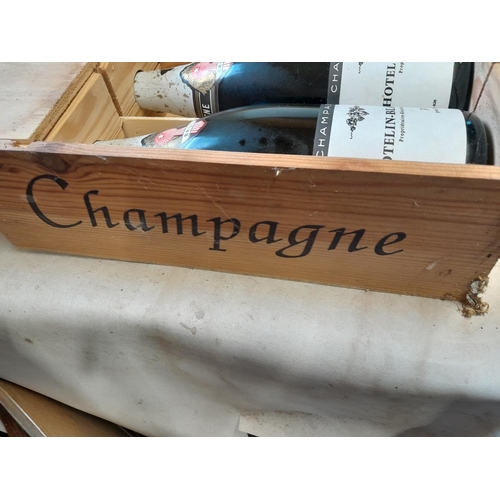 343 - Pair of Lhotelin Blanpain bottles of champagne in wooden box, garage stored probably from 1980s