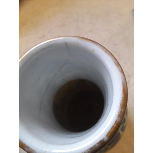 438 - Very interesting Chinese Famille Rose vase of baluster form terminating on tripod feet, with dark gr... 