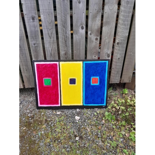 610 - Acrylic on board By T M Mitchell, Primary Triptych 70 cms x 100 cms