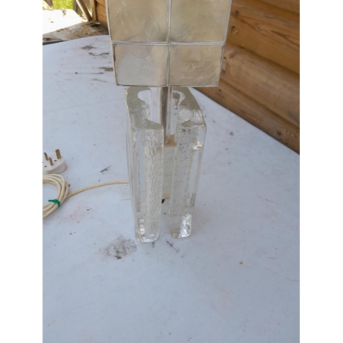 622 - 1970s designer heavy glass bark design table lamp with later shade, Ingridglas / Whitefriars interes... 