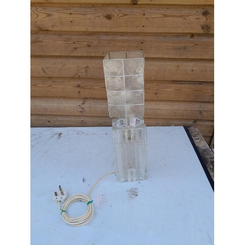 622 - 1970s designer heavy glass bark design table lamp with later shade, Ingridglas / Whitefriars interes... 