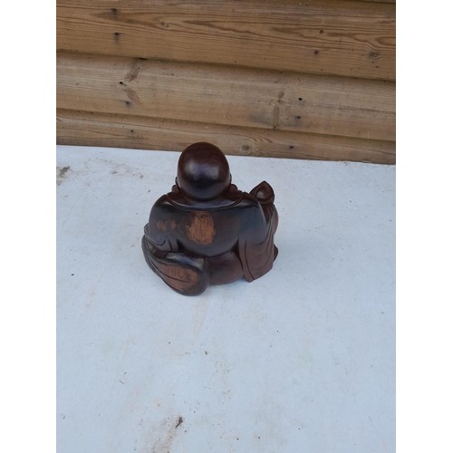 645 - Collectable South East Asian carved rosewood Ho Tei Buddha 21 cms x 20 cms