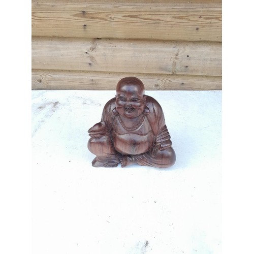 645 - Collectable South East Asian carved rosewood Ho Tei Buddha 21 cms x 20 cms