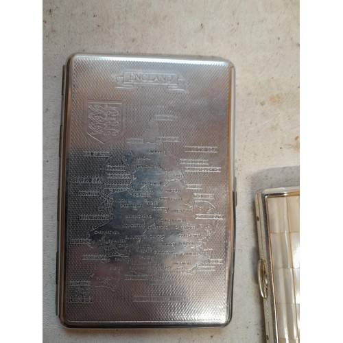 648 - 3 x vintage cigarette cases : 2 x chrome plate and 1 x mother of pearl lidded