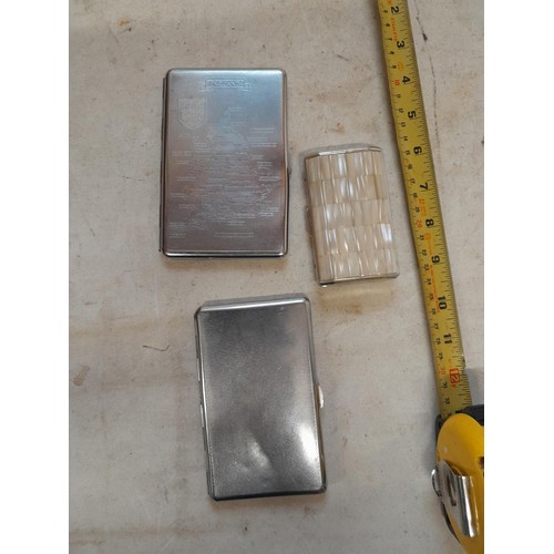 648 - 3 x vintage cigarette cases : 2 x chrome plate and 1 x mother of pearl lidded