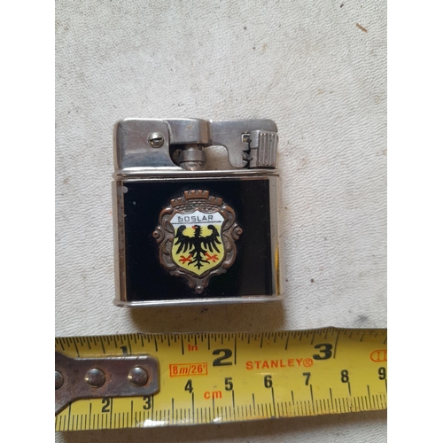 665 - Rare Zunder 1000 trigger lighter, lift arm mechanism from the 1930s with enamelled decoration of coa... 