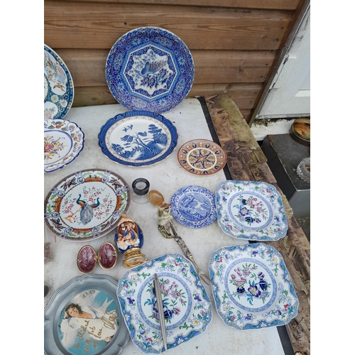 16 - Decorative china, glass ornaments, Spode, signed plate, Boothes etc
