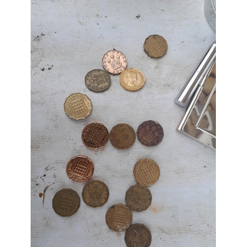 21 - Various coins, light bulbs , lacquer box etc.