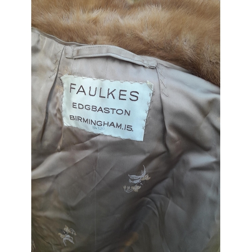 54 - Vintage Ladies 3/4 length golden mink fur coat with embroidered silk lining by Faulkes of Edgbaston ... 