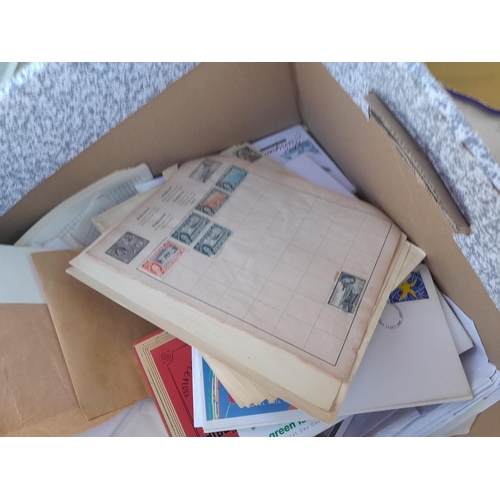 76 - Stamps : Approx 8 kg of loose and other stamps, some in tins, sheets, album pages and related materi... 