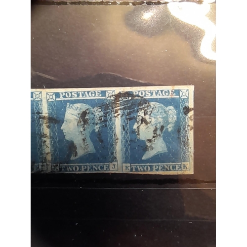 84 - Stamps : Penny Blues : 1841 2d RI - RK strip of three used with full margins