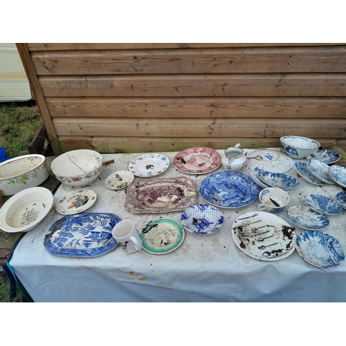 94 - 4 x crates of assorted china, blue and white etc. al in need of a clean