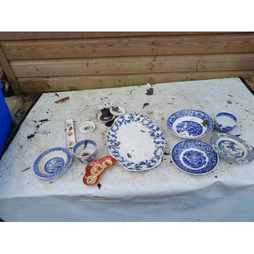 94 - 4 x crates of assorted china, blue and white etc. al in need of a clean