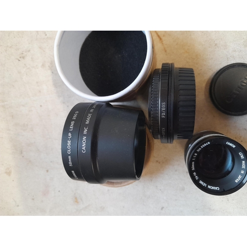 61 - Camera lenses : Canon Close up lens 250 D 58 mm, Canon TV-16 50mm lens  etc