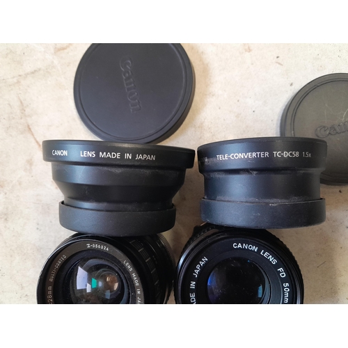 62 - Camera lenses : Sigma 1 : 2.8, Canon 1: 1.8, Canon Wide Converter WC-DC58 etc