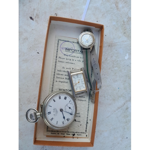 157 - Various watches, plated pocket watch etc.