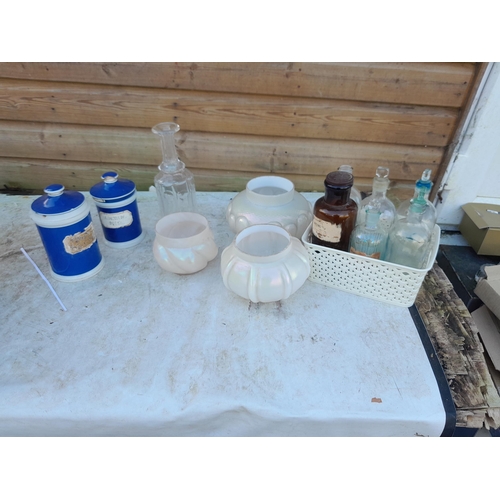 161 - Assorted chemist bottles & jars, opalescent glass vases