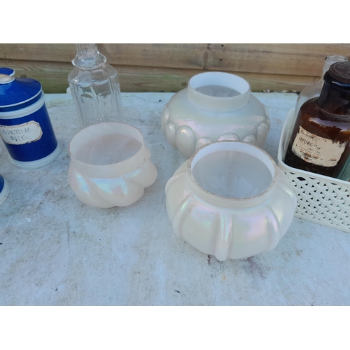 161 - Assorted chemist bottles & jars, opalescent glass vases