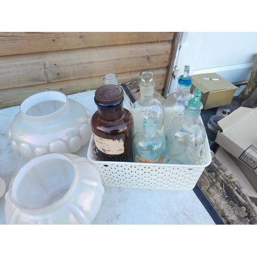 161 - Assorted chemist bottles & jars, opalescent glass vases