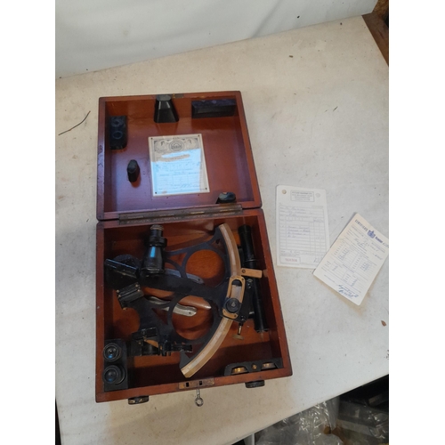 166 - Early 20th century Hughes and Sons sextant in box of issue with some associated paperwork