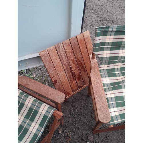 168 - 2 x Hardwood folding patio chairs and low folding table