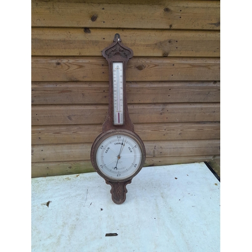 173 - Vintage carved oak barometer