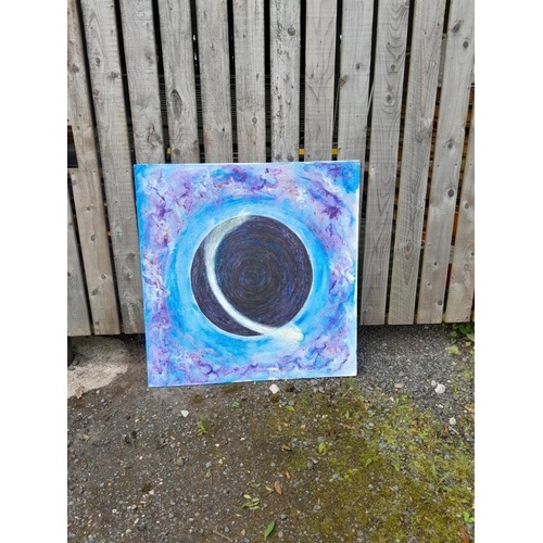 517 - Acrylic on board By T M Mitchell, Black Hole with Fleeing Comet 120 cms x 120 cms