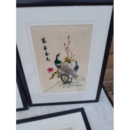 400A - Various pictures, Chinese silkworks of Exotic birds, all signed , prints some suitable for frames et... 