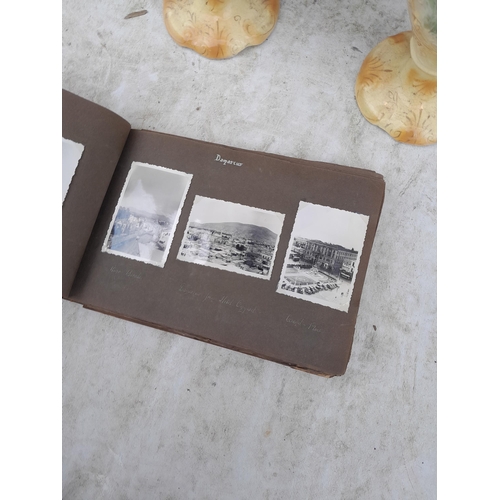 3 - Vintage olive wood photograph album partially filled with black and white snap shots of the Holy Lan... 