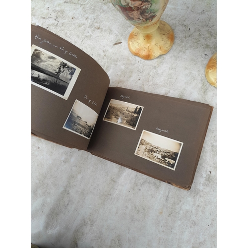 3 - Vintage olive wood photograph album partially filled with black and white snap shots of the Holy Lan... 