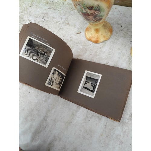 3 - Vintage olive wood photograph album partially filled with black and white snap shots of the Holy Lan... 