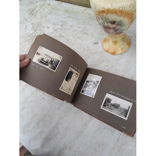 3 - Vintage olive wood photograph album partially filled with black and white snap shots of the Holy Lan... 