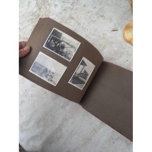 3 - Vintage olive wood photograph album partially filled with black and white snap shots of the Holy Lan... 