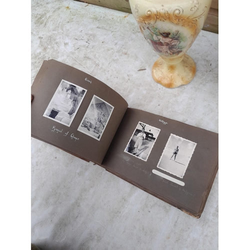 3 - Vintage olive wood photograph album partially filled with black and white snap shots of the Holy Lan... 