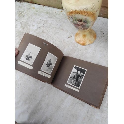 3 - Vintage olive wood photograph album partially filled with black and white snap shots of the Holy Lan... 