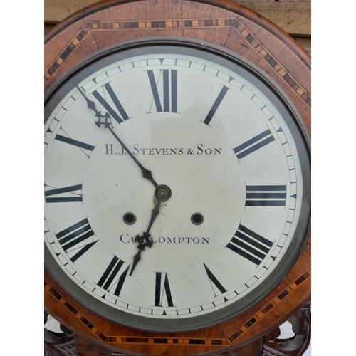 13 - Edwardian inlaid wall clock by H J Stevens & Son of Cullompton, west country interest