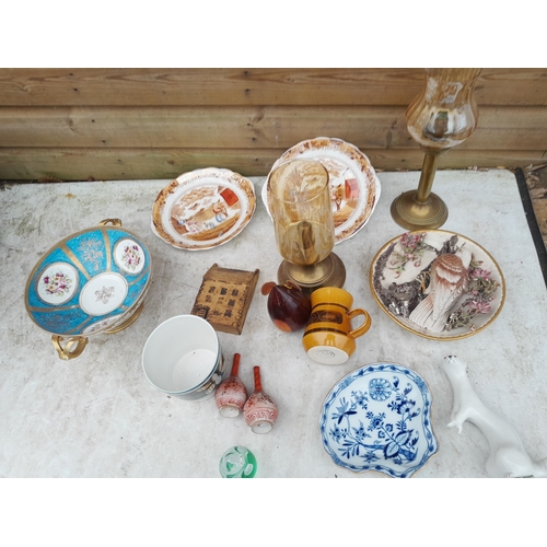 18 - Assorted decorative china : Blue and Dresden, paperweight, Noritake, Cinq Portes, Kutani etc.