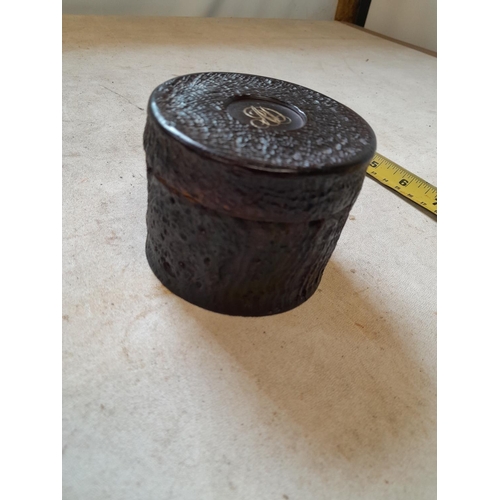 75 - Unusual early Vulcanite tobacco container for Dunhill with inscribed initials on top and Dunhill on ... 