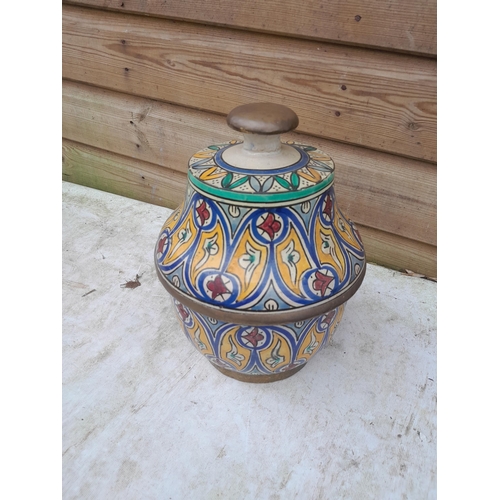 530 - Antique Persian Pottery vase and cover signed underneath