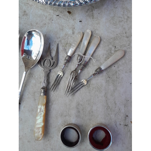 534 - Silver plated tureen and cover, walnut pick and plated cutlery