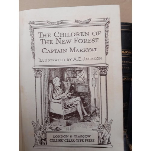 40 - Leather bound volumes by Ainsworth 1850 editions and Children of the New Forest in slip cover, soft ... 