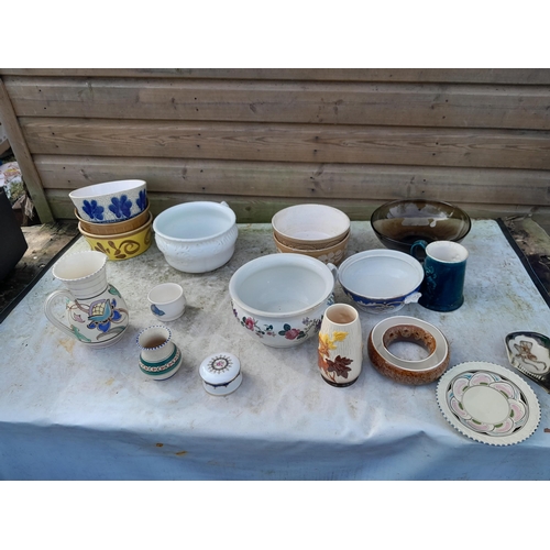 43 - Box of decorative china : chamber pots, Honiton and other pottery