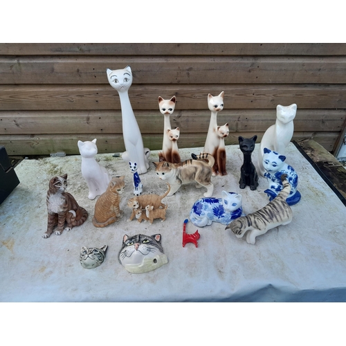 44 - Box of assorted pottery and resin cat ornaments